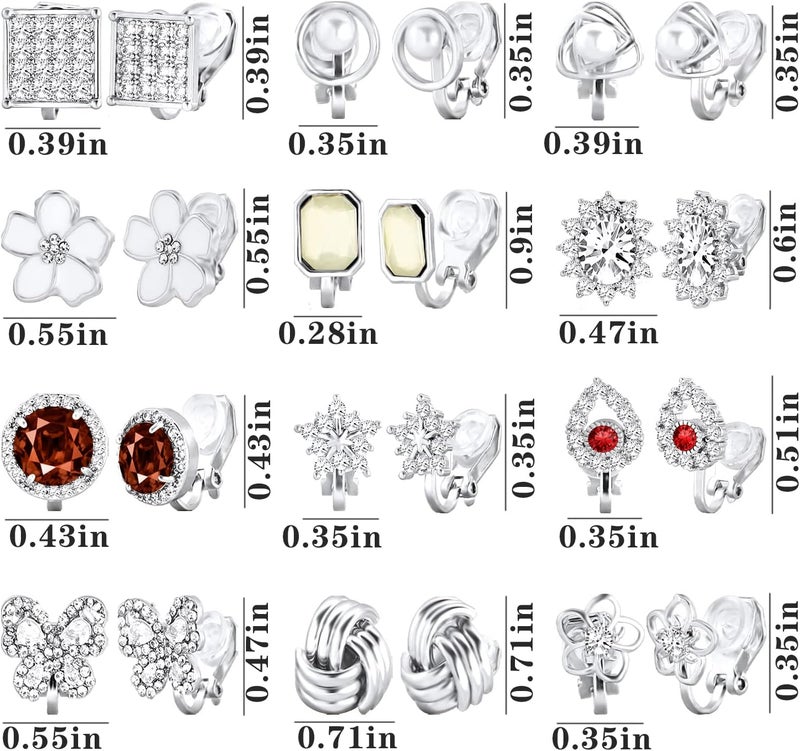 NEWITIN 12 Pairs Clip On Earrings for Women Cute Earring Crystal Pearl Stud Charming Fashion Earring Non Piercing Clip on Stud Earrings for Women - Image 2